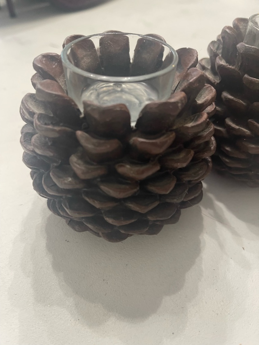 Rustic Brown Pinecone Tealight Candle Holders - Set of 2 - Picture 2 of 5